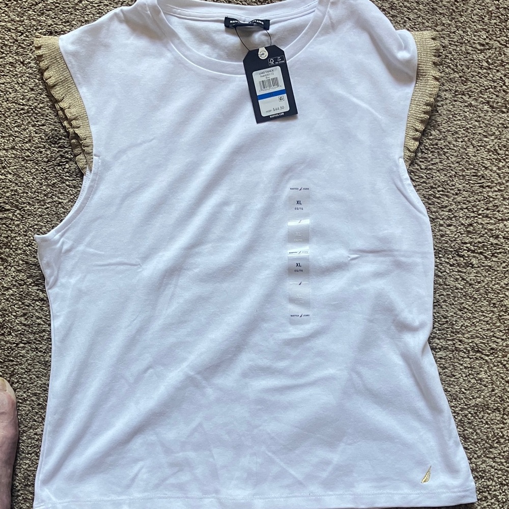 Nautica White  XL Top with gold trim at sleeve